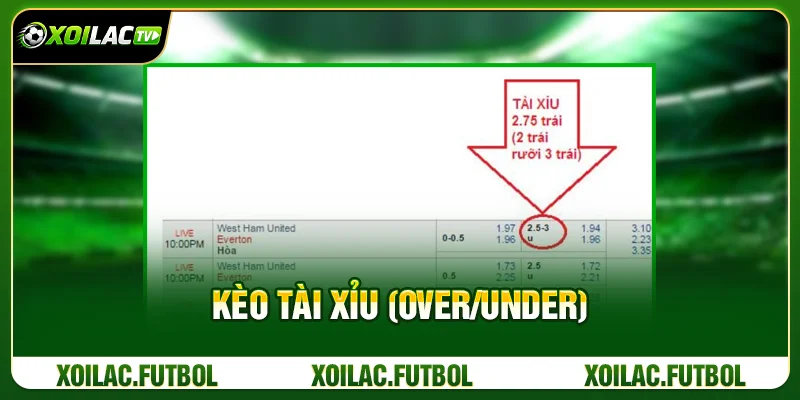 Các Loại Kèo Cá Cược Bóng Đá Người Mới Cần Biết 3 Kèo Tài Xỉu (Over/Under)